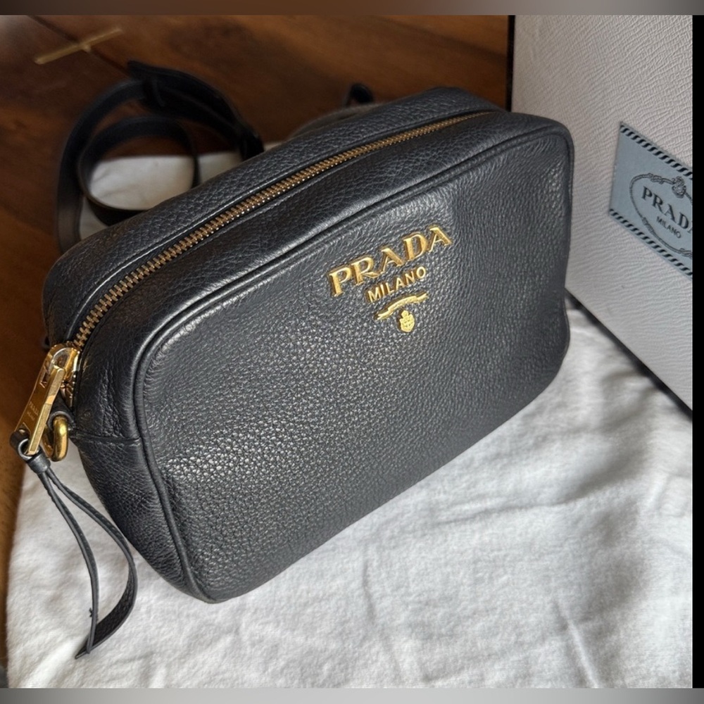Prada Zip Camera Bag Vitello Daino Black